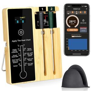 Kitcanis Smart Bluetooth Wireless Meat Thermometer with 2 Probes, LCD Digital